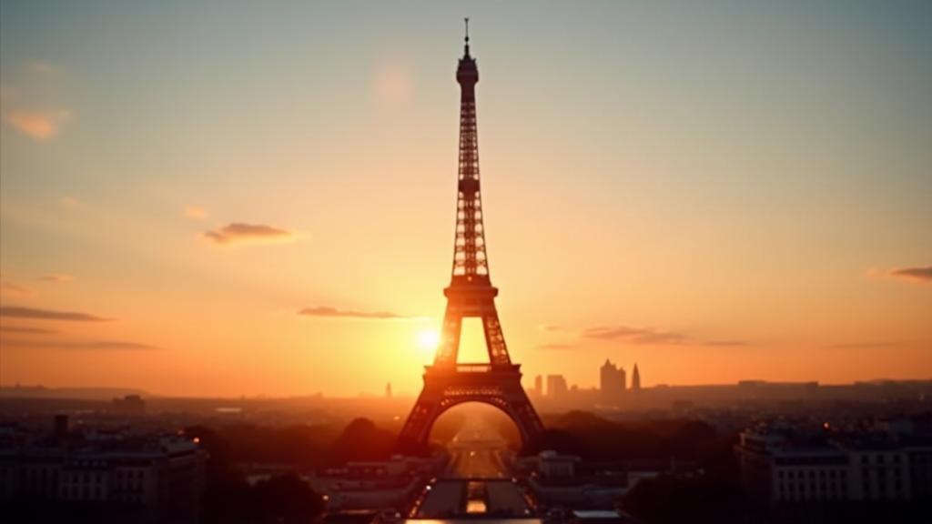Eiffel Tower at sunset, symbolizing French elegance and culture
